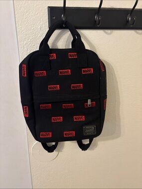Disney Marvel Black Backpack with Red Logo Pattern - Men's Mini Daypack